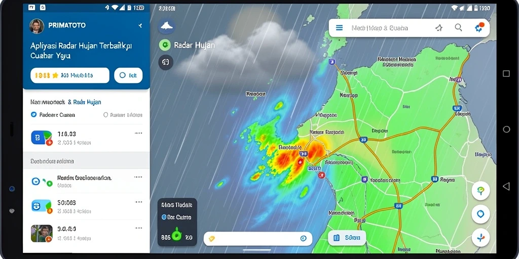 Antarmuka pengguna PRIMATOTO menampilkan data radar hujan yang jelas dan informasi cuaca terkini.