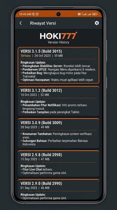 Riwayat Versi Aplikasi hoki777 untuk Android